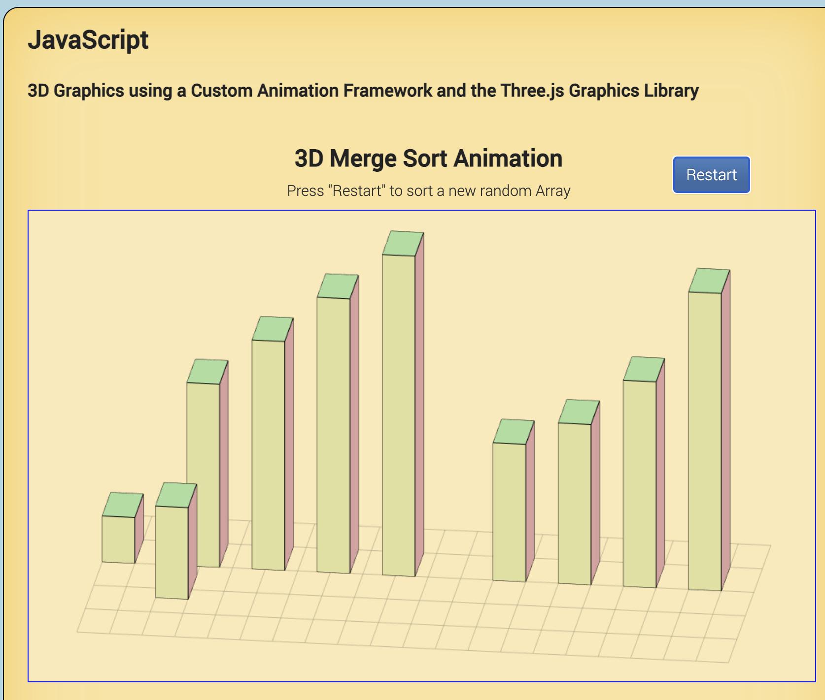 Screen shot of the 3D Merge Sort Animation