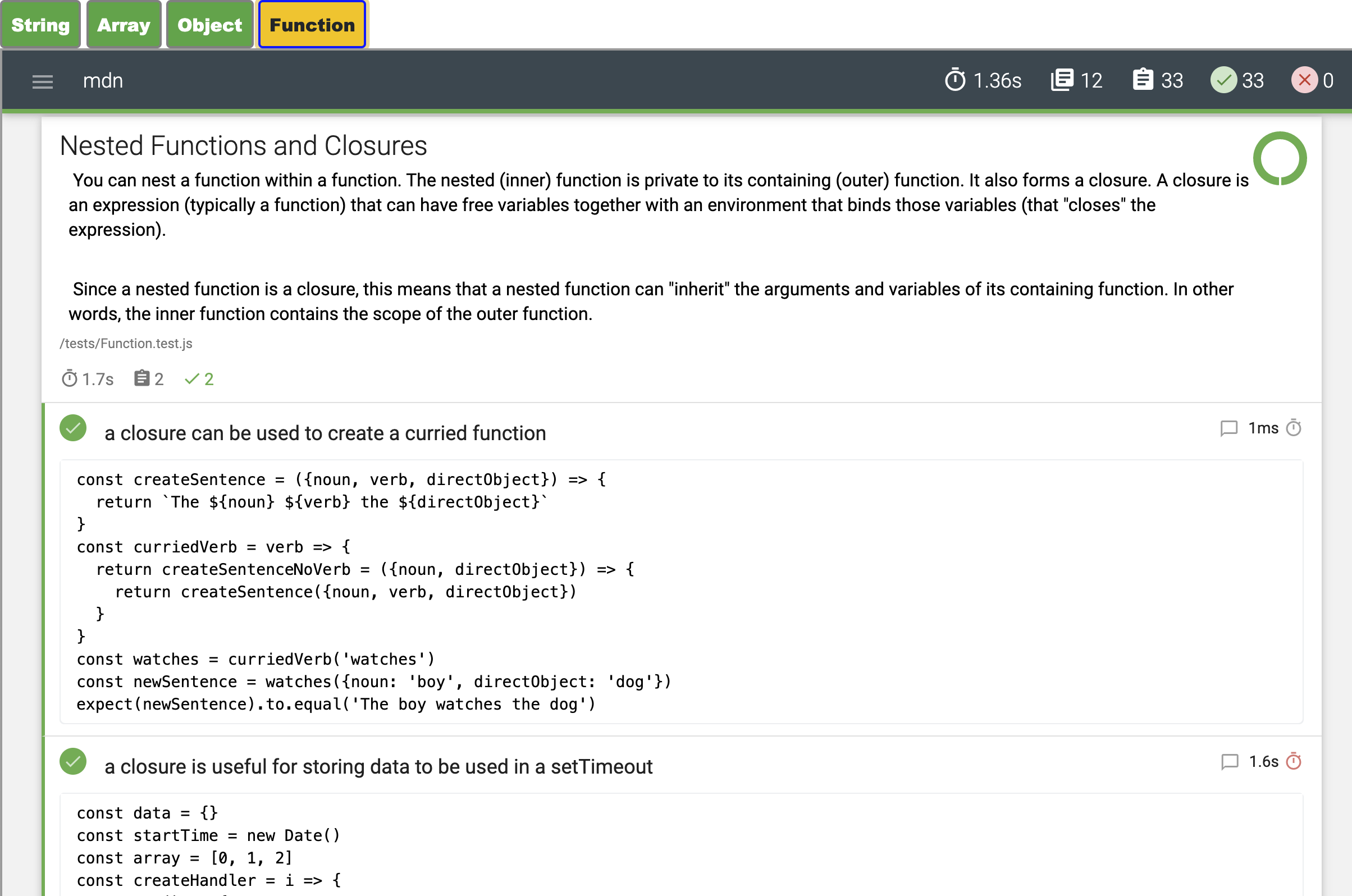 Screen shot of the React Mocha Web page for the JavaScript Language